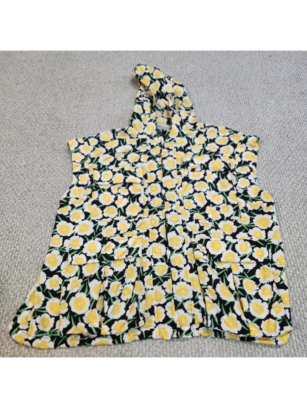 Diane Von Furstenberg Floral Sleeveless Hooded Vest Large Full Zip